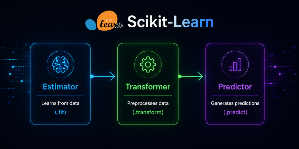Diagram showing the relationship between Estimators, Transformers, and Predictors in Scikit‑Learn.