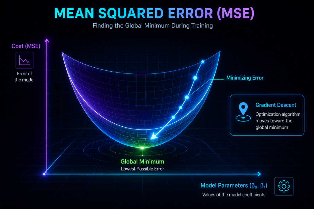 Convex cost function curve showing the global minimum in Linear Regression